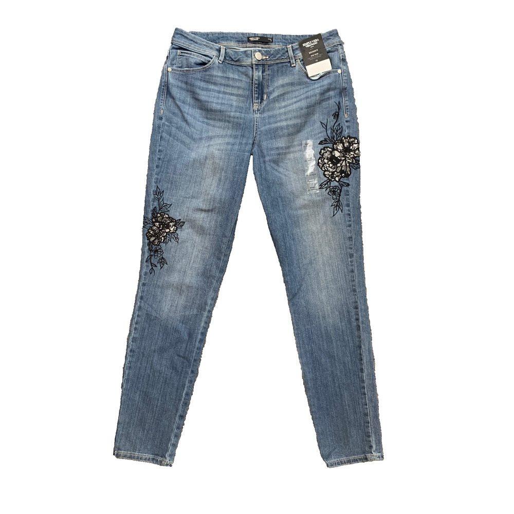 Simply Vera Vera Wang Jeans Womens 10 Denim Embroidered Floral Skinny Pocket